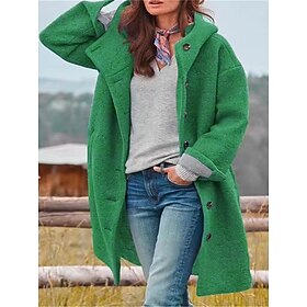 Women's Winter Coat Long Overcoat with Hood Fall Pea Coat Single Breasted Jacket with Pockets Warm Windproof Trench Coat Long Sleeve Black Royal Blue Fuchsia