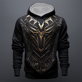 Graphic Armor Men's Fashion 3D Print Hoodie Sports Outdoor Holiday Vacation Hoodies Black Grey Black Long Sleeve Hooded Print Front Pocket