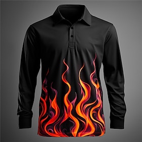 Flame Men's Abstract Print 3D Outdoor Casual Daily Streetwear Polyester Long Sleeve Turndown Polo Shirts Yellow Purple Fall  Winter S M L M