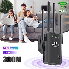 WiFi Signal Amplifier 2.4 GHz WiFi Extenders Signal Booster 300Mbps Easy Setup 4 Antenna Long Range for Home with Ethernet Port