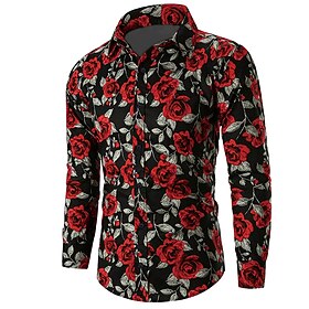 La Saint-Valentin Homme Rose A Fleur Chemise Chemise boutonnée manche longue Décontractées Vacances Casual Quotidien Fin de semaine Printemps été Automne hiver