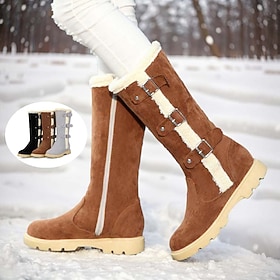 Women's Boots Snow Boots Waterproof Boots Plus Size Outdoor Work Daily Fleece Lined Knee High Boots Mid Calf Boots Platform Elegant Vintage Fashion Suede Black