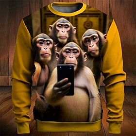 Graphic Animal Men's Fashion 3D Print Golf Pullover Sweatshirt Holiday Vacation Going Out Sweatshirts Yellow Red Long Sleeve Crew Neck Prin