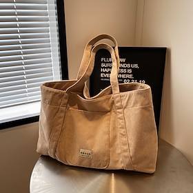 Women's Shoulder Bag Corduroy Shopping Daily Large Capacity Foldable Lightweight Geometric Black Pink Brown