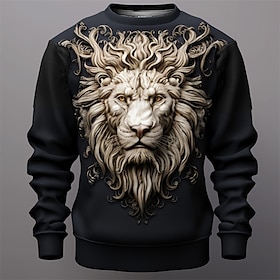 Graphic Lion Men's Fashion 3D Print Golf Pullover Sweatshirt Holiday Vacation Going Out Sweatshirts Red Green Long Sleeve Crew Neck Print S