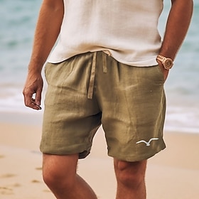 Men's Shorts Summer Shorts Beach Shorts Print Drawstring Elastic Waist Bird Comfort Breathable Short Outdoor Holiday Going out Cotton Blend Hawaiian Casual Whi
