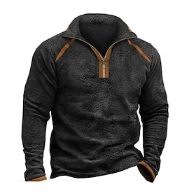 Men's Sweatshirt Polar Fleece Quarter Zip Sweatshirt Black Half Zip Plain Patchwork Sports  Outdoor Daily Holiday Streetwear Casual Thin fleece Fall  Winter Cl