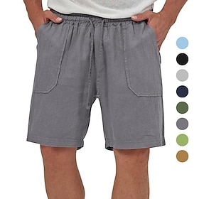 Men's Shorts Linen Shorts Summer Shorts Drawstring Elastic Waist Straight Leg Plain Comfort Breathable Short Casual Daily Holiday Linen Cotton Blend Fashion Cl