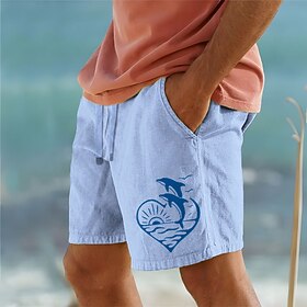 Men's Shorts Summer Shorts Beach Shorts Print Drawstring Elastic Waist Sun Comfort Breathable Short Outdoor Holiday Going out Cotton Blend Hawaiian Casual Whit