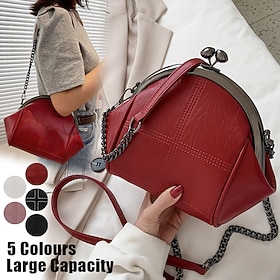 Women's Crossbody Bag Shoulder Bag Dome Bag PU Leather Daily Holiday Chain Large Capacity Solid Color claret Black with White Black