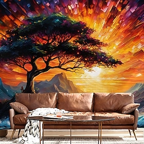 Landscape Wallpaper Mural Psychedelic Forest Wall Covering Sticker Peel and Stick Removable PVC/Vinyl Material Self Adhesive/Adhesive Required Wall Decor for L