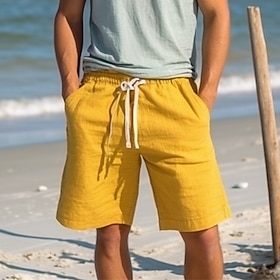 Men's Shorts Linen Shorts Summer Shorts Drawstring Elastic Waist Straight Leg Plain Comfort Breathable Short Casual Daily Holiday Linen Cotton Blend Fashion Cl