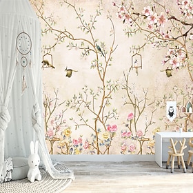 Landscape Wallpaper Mural Birds And Trees Wall Covering Sticker Peel and Stick Removable PVC/Vinyl Material Self Adhesive/Adhesive Required Wall Decor for Livi