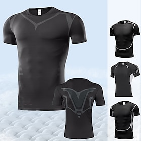 Herren T Shirt Fitnessstudio-Shirt Kompressions-Shirt Fitness-Shirt Männer-Tops Rundhalsausschnitt Kurzarm Sport  Natur Urlaub Ausgehen Casual Schnell Trocknen
