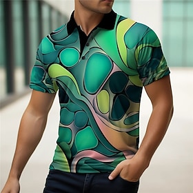 Color Block Men's Abstract Print 3D Outdoor Daily Wear Streetwear Polyester Short Sleeve Turndown Polo Shirts Green Spring  Summer S M L Mi