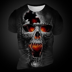 Halloween Men's Graphic Skulls T Shirt Short Sleeve T shirt 3D Print Crew Neck Shirt Daily Designer Retro Vintage Sports Outdoor Holiday Going out Yellow Green