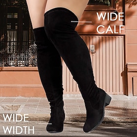 Women's Boots Wide Calf Boots Suede Shoes Plus Size Outdoor Daily Fleece Lined Over The Knee Boots Thigh High Boots Flat Heel Round Toe Elegant Vacation Vintag