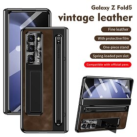 Phone Case For Samsung Galaxy Z Fold 7 Z Fold 6 Z Fold 5 Z Fold 4 Back Cover with Screen Protector Full Body Protective Camera Lens Protector Retro Armor PC PU