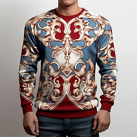 Graphic Florals Men's Fashion 3D Print Golf Pullover Sweatshirt Holiday Vacation Going Out Sweatshirts Red Gold Long Sleeve Crew Neck Print