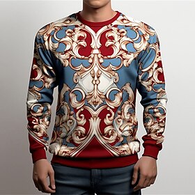 Graphic Florals Men's Fashion 3D Print Golf Pullover Sweatshirt Holiday Vacation Going Out Sweatshirts Red Gold Long Sleeve Crew Neck Print