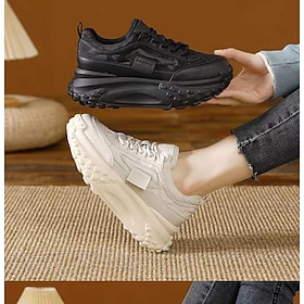 Women's Sneakers Boots Snow Boots White Shoes Platform Sneakers Outdoor Daily Fleece Lined Lace-up Platform Round Toe Sporty Plush Casual Walking PU Lace-up Bl
