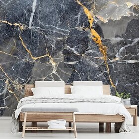 Abstract Marble Wallpaper Mural Grey with Gold Marble Wall Covering Sticker Peel and Stick Removable PVC/Vinyl Material Self Adhesive/Adhesive Required Wall De