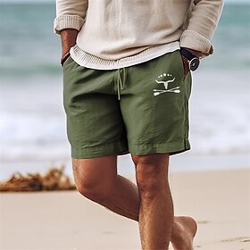 Men's Shorts Summer Shorts Beach Shorts Print Drawstring Elastic Waist Cow Comfort Breathable Short Outdoor Holiday Going out Cotton Blend Hawaiian Casual Blac