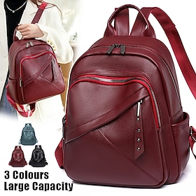 Women's Backpack School Bag Bookbag Mini Backpack Commuter Backpack School Outdoor Daily Solid Color PU Leather Large Capacity Durable Rivet Zipper Black Red B