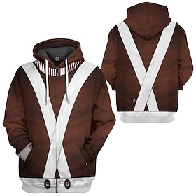 Charlie and the Chocolate Factory Willy Wonka Oompa Loompa Outerwear Zip-Up Hoodie Print Front Pocket Graphic Outerwear For Men's Women's Unisex Adults' 3D Pri