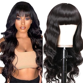 Body Wave Wigs With Bangs Virgin Brazilian None Lace Front Wigs Human Hair Wigs 150% Density Glueless Machine Made Wigs For Black Women