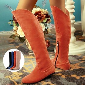Women's Boots Biker boots Platform Boots Plus Size Party Outdoor Office Knee High Boots Summer Winter Flat Heel Round Toe Elegant Casual Minimalism Suede Black