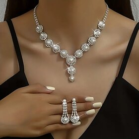 Bridal Jewelry Sets 1 set Imitation Pearl Rhinestone 1 Necklace Earrings Women's Fashion Korean Sweet Jewelry Set For Wedding Party Anniversary