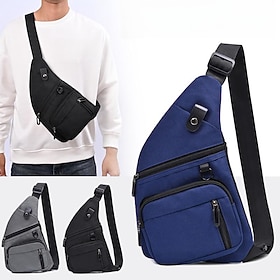 Men's Crossbody Bag Chest Bag Nylon Daily Zipper Large Capacity Foldable Lightweight Geometric Black / Silver Black Blue