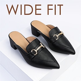 Women's Heels Mules Slip-Ons Plus Size Loafer Mules Daily Buckle Chunky Heel Pointed Toe Casual Faux Leather Black