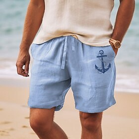 Men's Shorts Summer Shorts Beach Shorts Print Drawstring Elastic Waist Anchor Comfort Breathable Short Outdoor Holiday Going out Cotton Blend Hawaiian Casual W