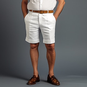 Men's Shorts Linen Shorts Summer Shorts Button Pocket Straight Leg Plain Comfort Breathable Short Casual Daily Holiday Linen Cotton Blend Fashion Designer Whit