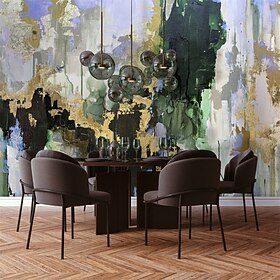 Abstract Wallpaper Mural Green Glod Wall Covering Sticker Peel and Stick Removable PVC/Vinyl Material Self Adhesive/Adhesive Required Wall Decor for Living Roo