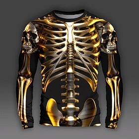 Men's Graphic Skull Skeleton Skulls Long Sleeve T shirt 3D Print Crew Neck Shirt Daily Designer Artistic Party Casual Holiday Gold Spring Fall Clothing Appar