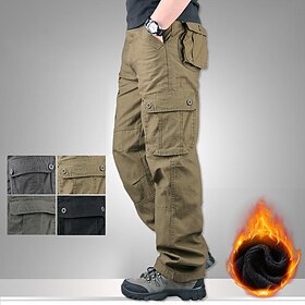 Men's Cargo Pants Fleece Pants Work Pants Pocket Multi Pocket High Rise Solid Colored Wearable Outdoor Calf-Length Outdoor Casual Classic Big and Tall Loose Fi