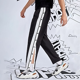 Men's Sweatpants Tear Away Pants Straight Leg Sweatpants Patchwork Elastic Waist Side Button Color Block Comfort Breathable Casual Daily Holiday Sports Fashion