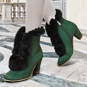 Women's Boots Snow Boots Plus Size Outdoor Xmas Daily Fleece Lined Booties Ankle Boots Block Heel Chunky Heel Round Toe Elegant Vintage Fashion Suede Zipper Bl