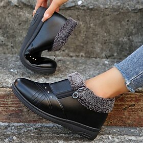 Women's Boots Platform Boots Snow Boots Plus Size Outdoor Daily Fleece Lined Booties Ankle Boots Buckle Flat Heel Round Toe Elegant Vintage Casual Faux Leather