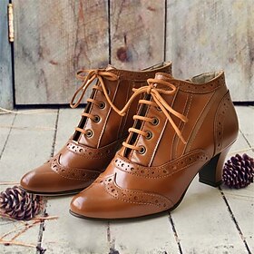 Women's Boots Brogue Plus Size Vintage Shoes Party Office Daily Color Block Kitten Heel Round Toe Elegant Casual Minimalism Linen Faux Leather Black Red Navy B