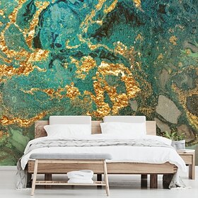 Abstract Marble Wallpaper Mural Geen Glod Marble Wall Covering Sticker Peel and Stick Removable PVC/Vinyl Material Self Adhesive/Adhesive Required Wall Decor f