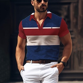 Striped Men's Casual Print 3D Golf Polo Outdoor Daily Wear Streetwear Polyester Short Sleeve Turndown Polo Shirts Wine Purple Spring  Summe
