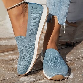Women's Sneakers Slip-Ons Comfort Shoes Daily Flat Heel Round Toe Fashion Casual Comfort Walking Tissage Volant Loafer Black Dark Blue Beige