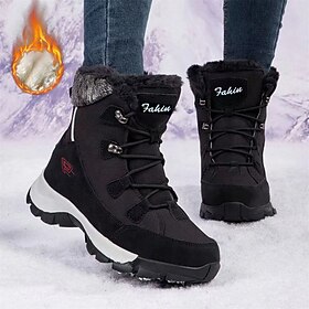 Women's Boots Snow Boots Waterproof Boots Plus Size Daily Fleece Lined Booties Ankle Boots Flat Heel Round Toe Casual Comfort Faux Leather Elastic Band Black W