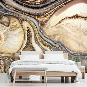 Abstract Marble Wallpaper Mural Creamy Caramel Marble Wall Covering Sticker Peel and Stick Removable PVC/Vinyl Material Self Adhesive/Adhesive Required Wall De
