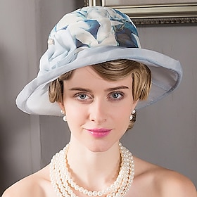 Hats Ice Silk Bucket Hat Floppy Hat Sun Hat Wedding Tea Party Elegant Simple Romantic With Bowknot Splicing Headpiece Headwear
