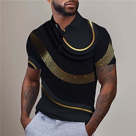 Geometría Hombre Negocios Estampado 3D Polo De Golf Exterior Ropa Cotidiana Ropa De Calle Poliéster Manga Corta Cuello Vuelto Camisas De Po